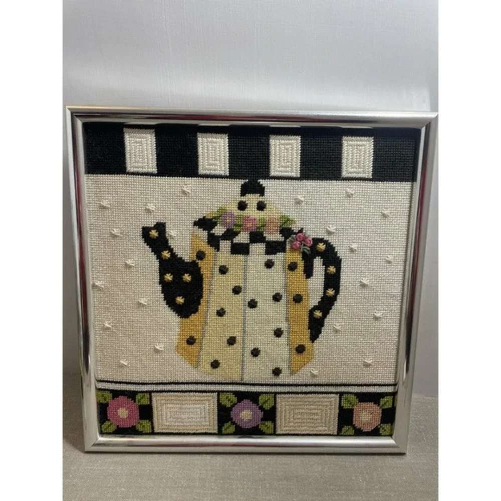 Teapot needlepoint‎ Professionally Mounted And Framed